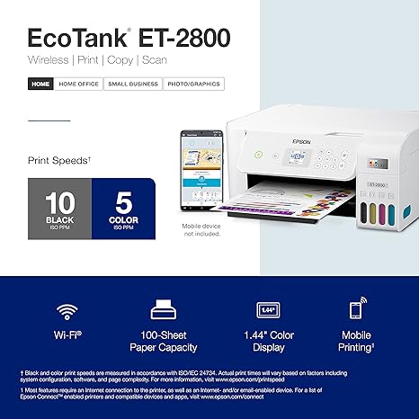 Epson EcoTank ET-2800 Wireless Color All-in-One Cartridge-Free Supertank Printer with Scan and Copy – The Ideal Basic Home Printer - White, Medium - Image 4
